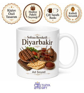 Diyarbakır Yöresel Sofra Temalı Kupa Bardak Özel Tasarım Hediye