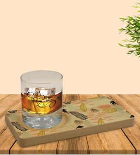 BK Gift Kişiye Özel Modern Art Tasarımlı Doğal Ahşap Tabaklı Viski Bardağı Sunum Seti Model 5