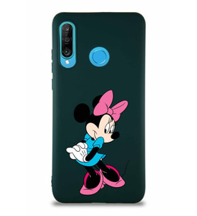 Huawei P30 Lite Soft Premier Kapak Minnie Mouse-F Tasarımlı Silikon Kılıf - Yeşil (Şeffaf)
