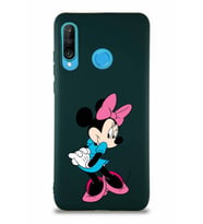 Huawei P30 Lite Soft Premier Kapak Minnie Mouse-F Tasarımlı Silikon Kılıf - Yeşil (Şeffaf)