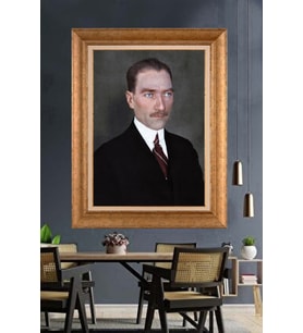 Altın Varaklı Çerçeveli Paspartulu Atatürk Tablo DC1453 (Gold)