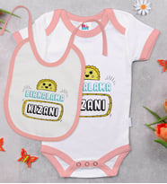 BK Kids Bırkalama Kızanı Tasarımlı Pembe Bebek Body Zıbın ve Mama Önlüğü Hediye Seti-1