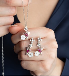 925 Ayar Gümüş Sedefli Arı Kuşu Kolye Küpe Seti (Gümüş)