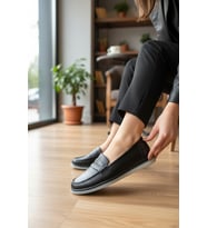 Enoch Hakiki Deri Klasik Penny Loafer Tasarımlı Ortopedik Konfor Babet