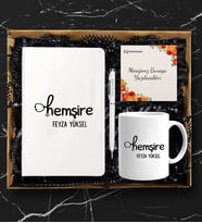 Kişiye Özel Hemşire Tasarımlı Beyaz Defter Kalem & Kupa Hediye Seti
