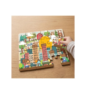 Renkli Şehir Tasarımlı 24 Parça Ahşap Çocuk Puzzle MPK0299