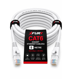 FURY CAT6 Ethernet Kablosu 5 Metre RJ45 LAN İnternet Modem Router Bilgisayar Kablosu
