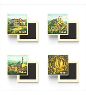 Tokat - Baskılı Buzdolap Magneti Kare - 9x9 cm - 4 Adet