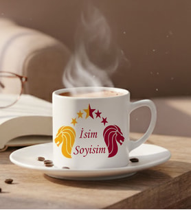 Kişiye Özel Kendin Tasarla Sarı Kırmızı Taraftar İsim Soyisim Tasarımlı Türk Kahve Fincanı