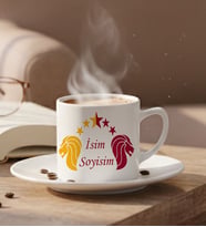 Kişiye Özel Kendin Tasarla Sarı Kırmızı Taraftar İsim Soyisim Tasarımlı Türk Kahve Fincanı