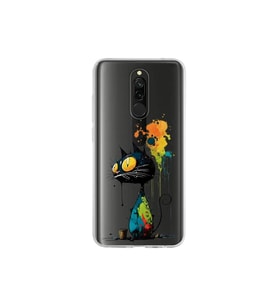 Redmi 8 ile Uyumlu Splash Kedi Tasarımlı Şeffaf Silikon Kılıf