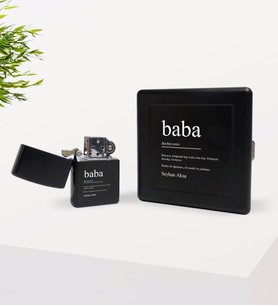 BK Gift Kişiye Özel Baba Tasarımlı Siyah Metal Sigara Tabakası ve Benzinli Çakmak Seti-1