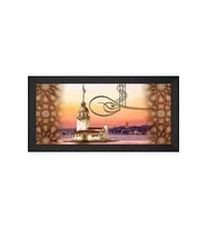 Tuğra ve Kız Kulesi Motifli Kanvas Tablo 50 x 70 cm Siyah Çerçeve