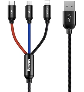 Lexroo 3 in 1, Lightning için Şarj & Data Aktarım, Micro USB & USB-C için Şarj Kablosu, 0.3 Metre