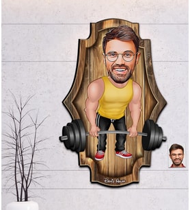 Kişiye Özel Halterci - Sporcu Karikatür Vintage Ahşap Tablo 30*50 (Çok Renkli)
