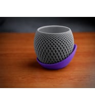 3D Baskı Küre Saksı - Kafes Dokulu İki Parçalı Dekoratif Saksı - Gri-Mor
