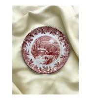 Bordo Vintage Desenli Duvar Tabağı Dekoratif Bahçe Balkon Mutfak Salon Duvar Süsü No:75
