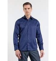 Lacivert Saten İtalyan Yaka Uzun Kol Cepsiz Slim Fit %100 Pamuk Gömlek 1004255231