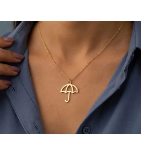 Minimal Tasarım Şemsiye Figürlü Kolye 925K Gümüş (Gold)