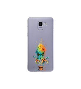 Samsung Galaxy J6 ile uyumlu Splash ahtapot tasarımlı şeffaf silikon kılıf