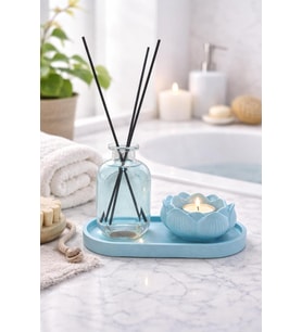 150ml Oda Kokusu Lotus Tealight Tabak Seti Bambu Çubuklu Hediyelik Dekoratif