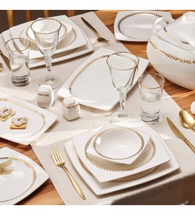 Emsan Fine Bone Başak 60 Parça 12 Kişilik Kare Yemek Takımı Gold