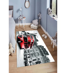 Dijital Baskılı Kaymaz Taban Yıkanabilir Kolay Temizlenir Modern Çocuk Odası Halısı NDÇ-HP-701 (Kırmızı)