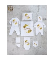K0103 İsme özel, Isimli Kız Bebek 10lu Beyaz Hastane Çıkışı %100 Pamuk