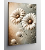 Kanvas Tablo Beyaz Papatyalar ve Minimalist Çizim
