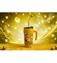 Pipetli Çelik Termos Bardak 900ml - Hello Kitty, Pikachu, Stitch Tasarımlı Sızdırmaz Mug Kupa Matara (Sarı-Ekru)