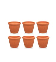 Omnipazar SO-HS03 Plastik Hasır Desenli Saksı 10 lt Kiremit 6 Adet