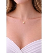 14K Altın Renginde E Harf Minimal Model Çelik Kadın Kolye