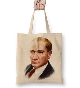 Mustafa Kemal Atatürk 03 Bez Çanta Uzun Saplı