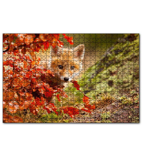 Cakapuzzle Kırmızı Yapraklar Arkasındaki Sevimli Yavru Tilki Puzzle Yapboz MDF (Ahşap) (120 Parça)