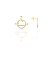 Gümüş altın yaldızlı zirkon taşlı satürn gezegen küpe SGTL12657GOLD