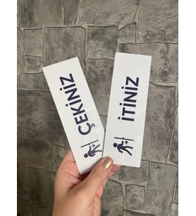Beyaz Minimal Seri İtiniz-Çekiniz Kapı Uyarı Levhası
