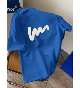 W Baskılı Tasarım Tshirt (Mavi)