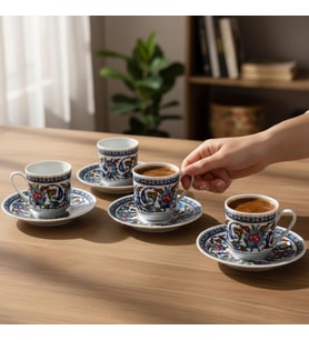 GÜRAL PORSELEN Gözde Double 4 Kişilik Kahve Fincan Takımı 60932
