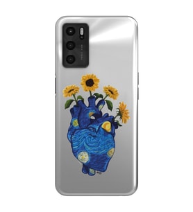 Oppo A16 / A55 Uyumlu Vincent Van Gogh Kalp Tasarımlı Şeffaf Telefon Kılıfı