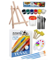 20x20 Tuval Seti 1 Paket Masa Üstü Şövale Mydido Akrilik Boya Plastik Spatula Resim Fırçası Palet Ponpon Sünger Fırça (Beyaz)