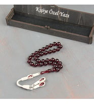 Tesbih Otağı Kişiye Özel Tesbih Kazaz Püsküllü Ateş Kehribar Tesbih (Kırmızı)