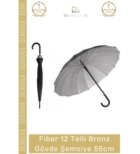 #Şemsiye Otomatik Rüzgar Geçirmez Sağlam Dayanıklı Lüks Fiber 12 Telli Bronz Gövde Şemsiye 55cm