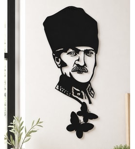 Mustafa Kemal Atatürk Dekoratif Ahşap Duvar Tablosu 27x37 Cm 6 Mm Siyah Mdf Lazer Kesim