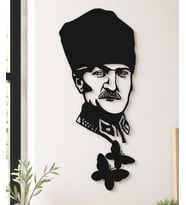 Mustafa Kemal Atatürk Dekoratif Ahşap Duvar Tablosu 27x37 Cm 6 Mm Siyah Mdf Lazer Kesim