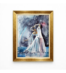 Tablore Estetik Balerin Dansçı Suluboya Tablo - Modern Sanat Gold Çerçeveli Salon Duvar Resmi