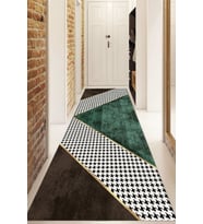 Dijital Baskılı Kaymaz Taban Yıkanabilir Modern Yolluk Ve Koridor Halısı NDU-SD-429 (Yeşil)