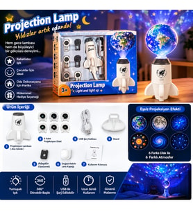 Roket Tasarımlı USB Projeksiyon Lamba Değiştirilebilir Başlıklı Yıldız Gece Lambası