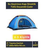 Premium Su Geçirmez Kapı Sineklik Tüllü Dayanıklı Kumaş Pratik Kolay Kurulum 2-3 Kişilik Kamp Çadırı