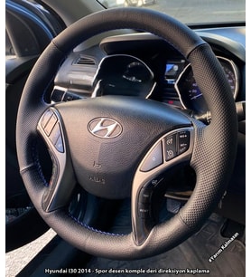 Hyundai i30 Elentra Araca Özel Dikmeli Direksiyon Kılıfı NOKTA DÜZ MAVİ İPLİ (Karışık)