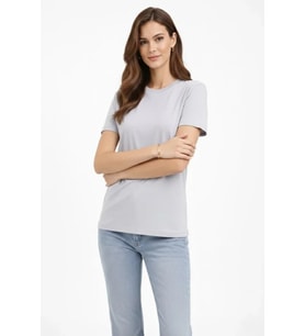 Bisiklet Yaka Tişört Regular Kalıp Basic Pamuklu Günlük Kullanım T-shirt - Gri